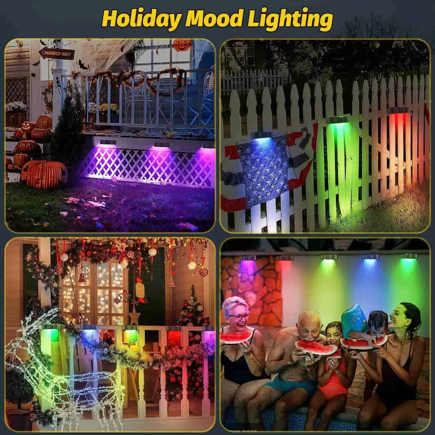 Solar Fence Lights  Outdoor Wall Lights Waterproof IP65, Warm White & RGB 8 Specific Fixed Colors for Fence Wall Step Deck Patio