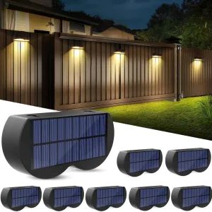 Solar Fence Lights  Outdoor Wall Lights Waterproof IP65, Warm White & RGB 8 Specific Fixed Colors for Fence Wall Step Deck Patio