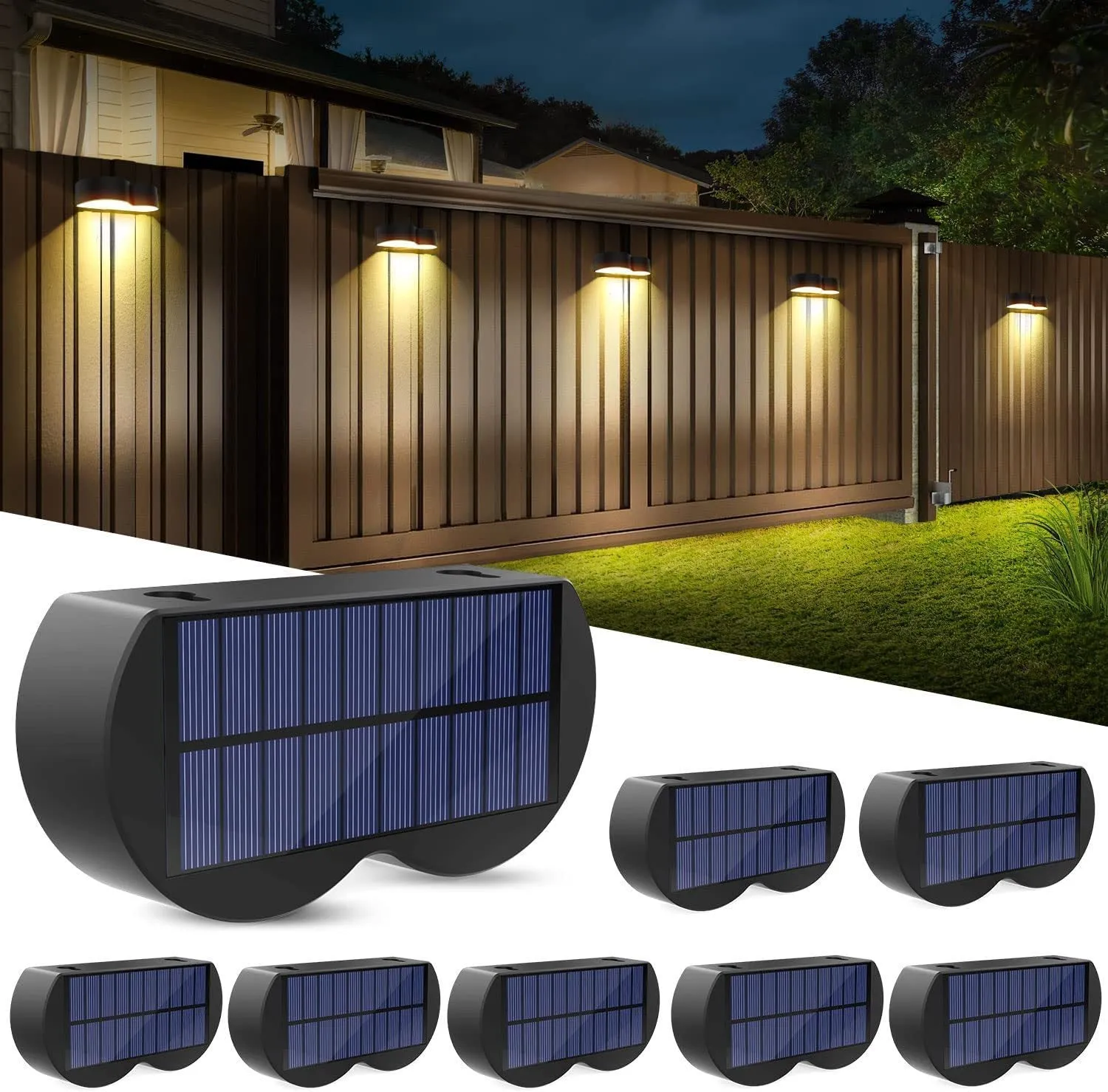 Solar Fence Lights  Outdoor Wall Lights Waterproof IP65, Warm White & RGB 8 Specific Fixed Colors for Fence Wall Step Deck Patio