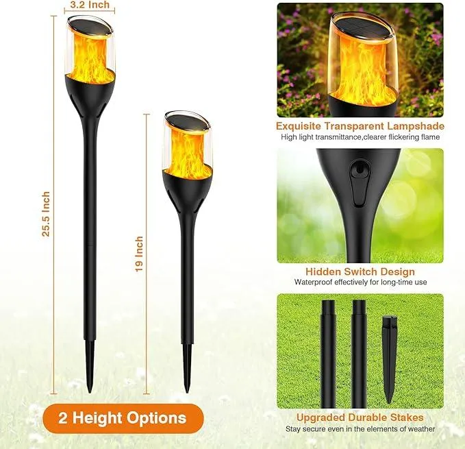 Solar Outdoor Lights,Taller Solar Torch Lights with Flickering Flame, Waterproof Solar Garden Pathway Lights, Flame Torches for Outside