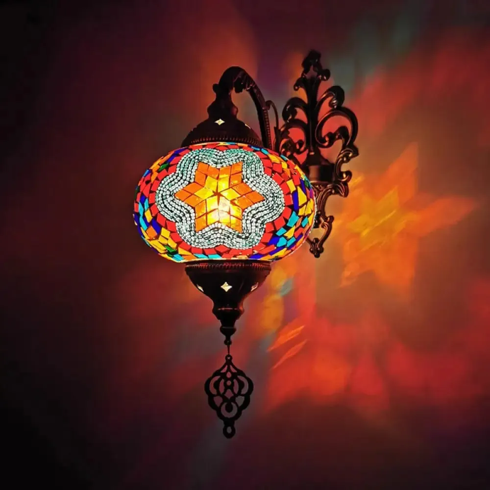 Stained Glass Wall Light with Moroccan Sphere Design - Vibrant Yellow/Orange/Green - Perfect for Living Rooms - Easy Wall Mounting