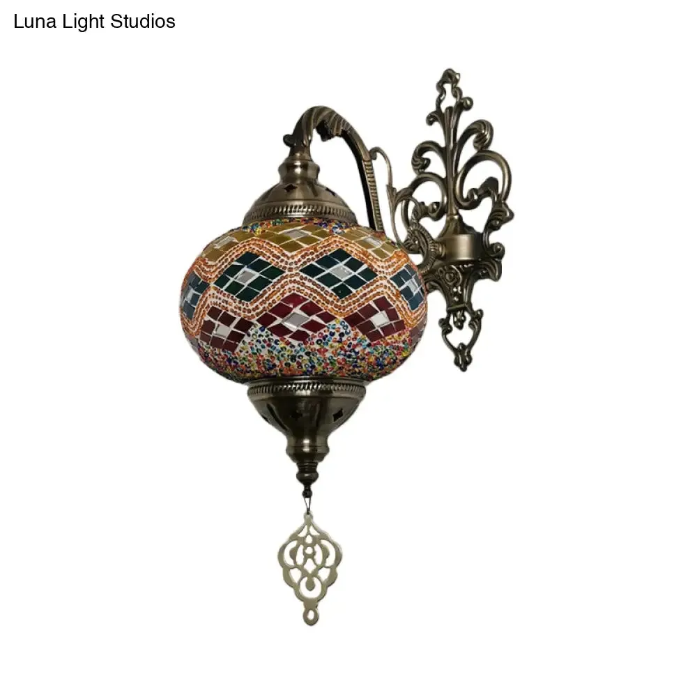 Stained Glass Wall Light with Moroccan Sphere Design - Vibrant Yellow/Orange/Green - Perfect for Living Rooms - Easy Wall Mounting