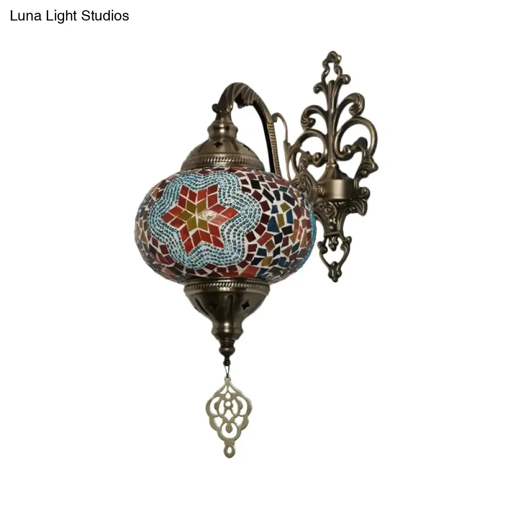 Stained Glass Wall Light with Moroccan Sphere Design - Vibrant Yellow/Orange/Green - Perfect for Living Rooms - Easy Wall Mounting