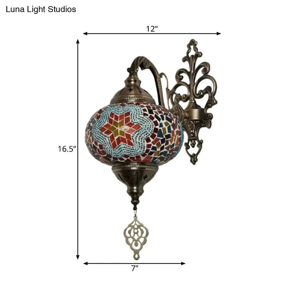 Stained Glass Wall Light with Moroccan Sphere Design - Vibrant Yellow/Orange/Green - Perfect for Living Rooms - Easy Wall Mounting