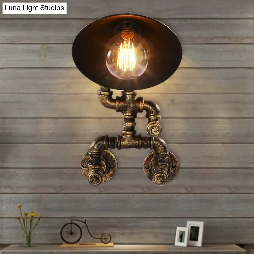 Steampunk Iron Pipe Man Wall Mount Light with Flared Bronze Shade - Bedroom Wall Lamp (1 Head)