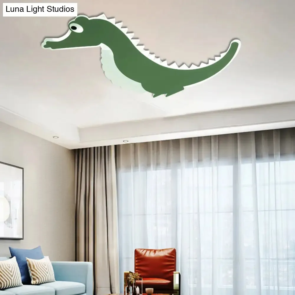 Stylish Sea Horse LED Ceiling Light in Orange/Green with Warm/White Glow