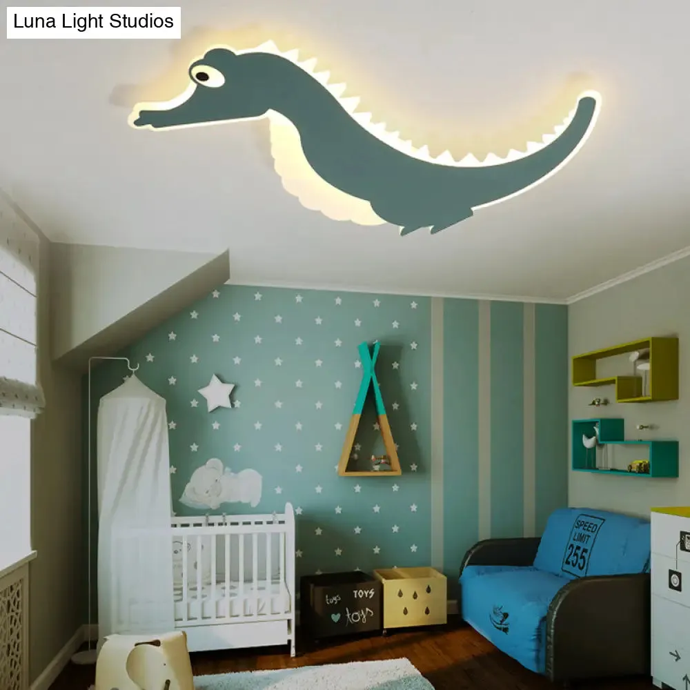 Stylish Sea Horse LED Ceiling Light in Orange/Green with Warm/White Glow