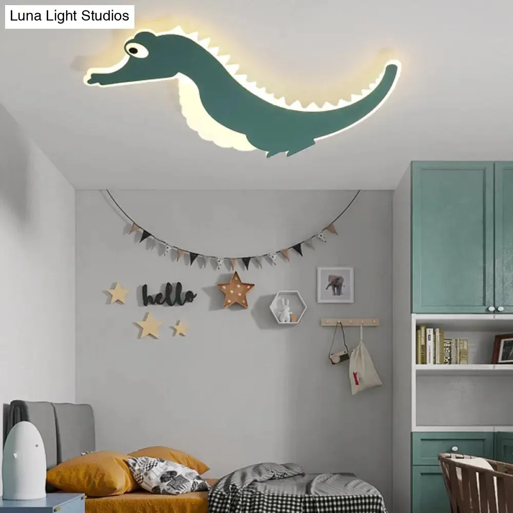 Stylish Sea Horse LED Ceiling Light in Orange/Green with Warm/White Glow