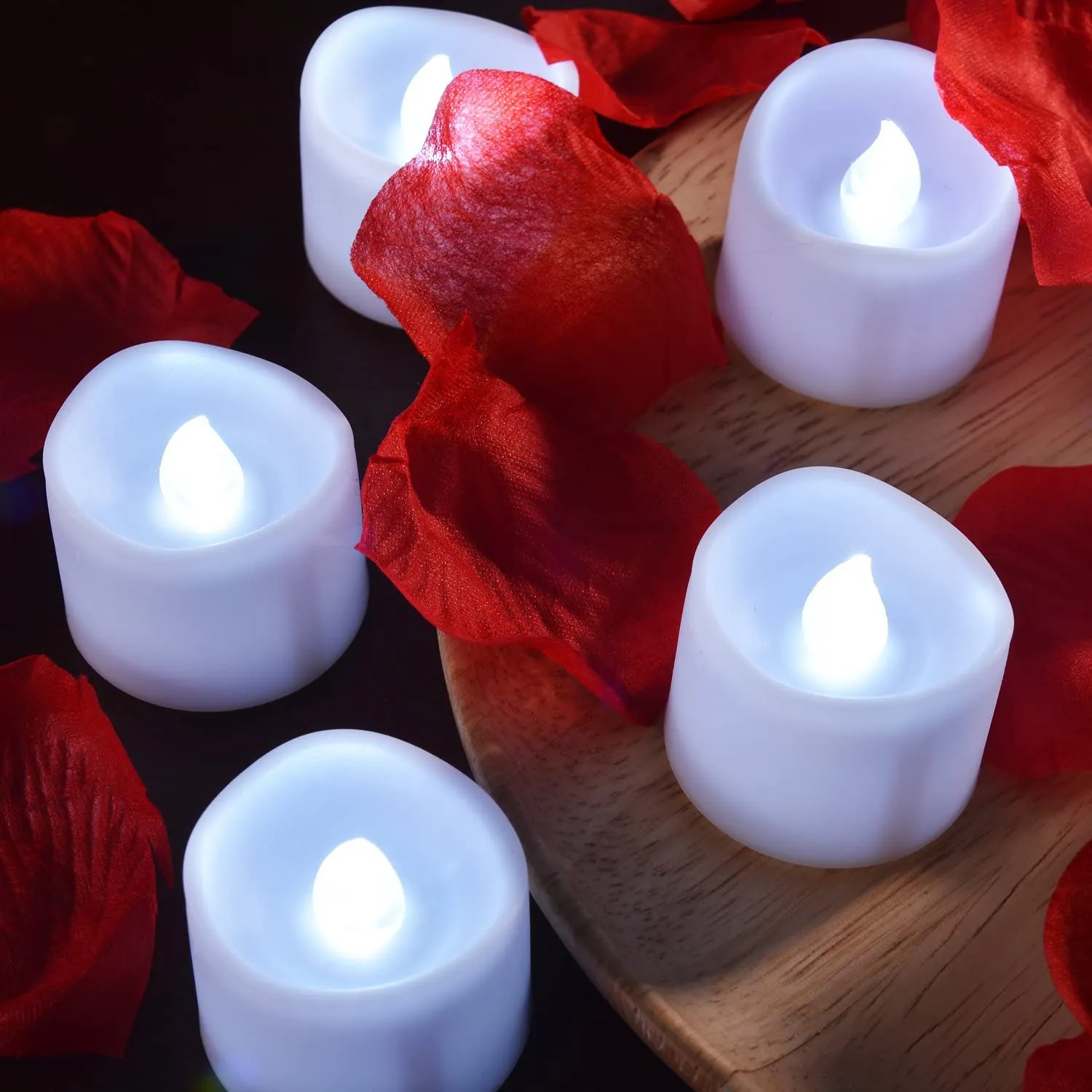 Tea Lights with Timer, Flickering Tealights Candles 12PCS 6hrs on and 18hrs Off in 24 Hours Cycle Automatically Timing LED Candles Lights with 100 PCS Decorative Fake Rose Petals for Decor