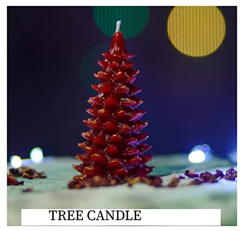 Tedz Candles Christmas Tree Xmas Pine Tree Candle for Home Decoration, Gifting, House,Birthday, Diwali, Festival Decorative Candles_(Red-Pack of 5) XM