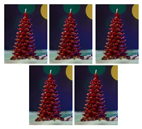 Tedz Candles Christmas Tree Xmas Pine Tree Candle for Home Decoration, Gifting, House,Birthday, Diwali, Festival Decorative Candles_(Red-Pack of 5) XM