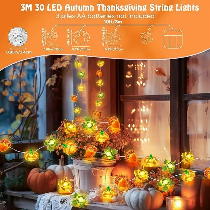 Thanksgiving Pumpkin String Lights, maple pumpkin lights ,halloween Fall Decorations for Home,Fall Thanksgiving  for Indoor/outdoor Decor