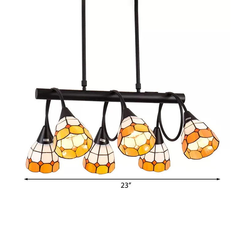 Tiffany Style Kitchen Island Lighting: Dome Shade Hanging Lamp with Blue/Orange & Yellow Stainless Glass (6/10 Lights)