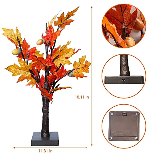 Twinkle Star 24 LED Tabletop Lighted Maple Tree Battery Operated, Thanksgiving Table Decoration Lights, Maple Leaves and Acorn Autumn Tree for Indoor Home Bedroom Fall Decorations