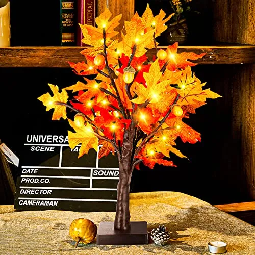 Twinkle Star 24 LED Tabletop Lighted Maple Tree Battery Operated, Thanksgiving Table Decoration Lights, Maple Leaves and Acorn Autumn Tree for Indoor Home Bedroom Fall Decorations