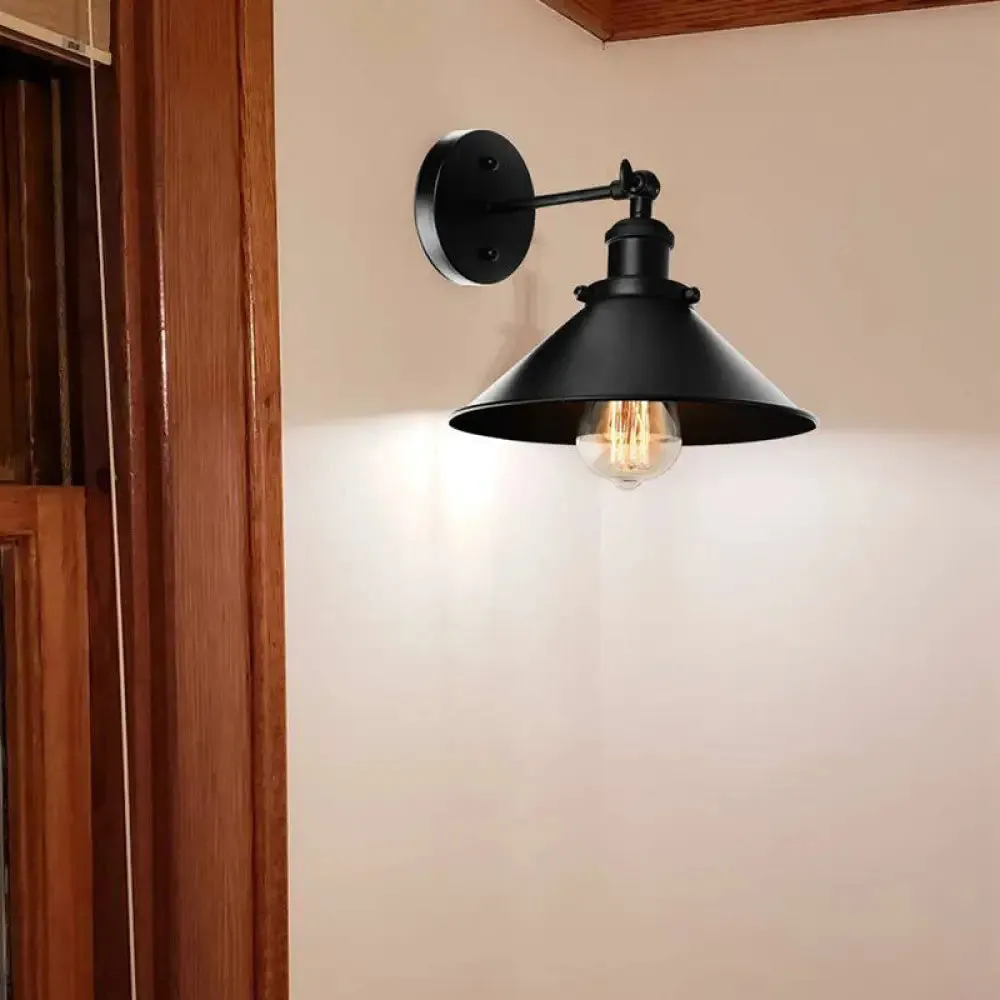 Vintage Metal Wall Lamp with Rotatable Conic Shade for Bedside Reading - Black 1/2-Head Wall Mount Light Fixture